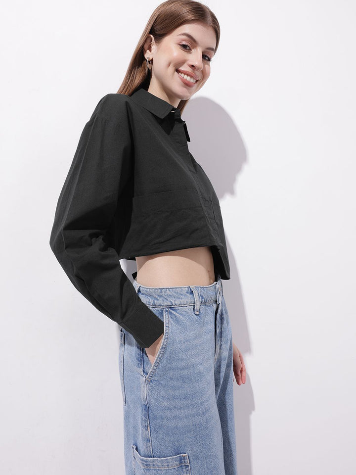 DressBerry Women Boxy Rebellion Utility Crop Shirt