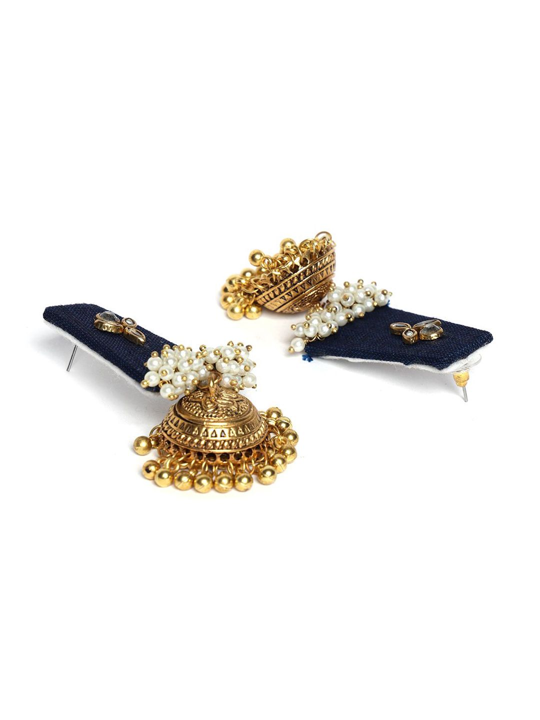PANASH Gold-Plated Stones and Beads Studded Contemporary Jhumkas Earrings
