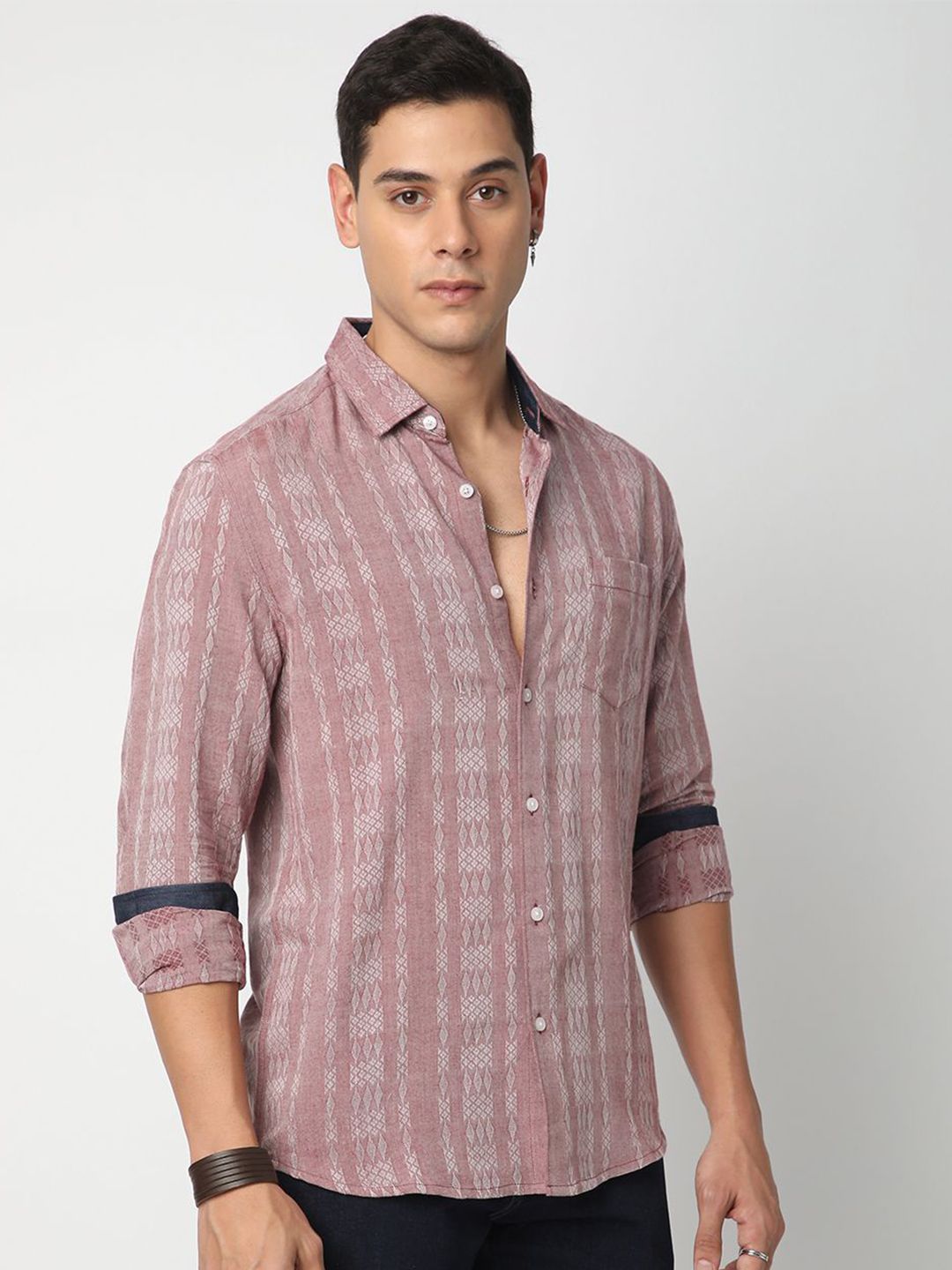 VASTRADO Men Classic Spread Collar Tartan Checked Cotton Slim Fit Casual Shirt