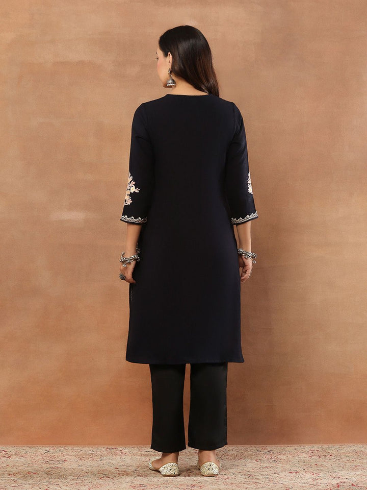 House of Chikankari Women Black Woolen Aari Sulam Kurta