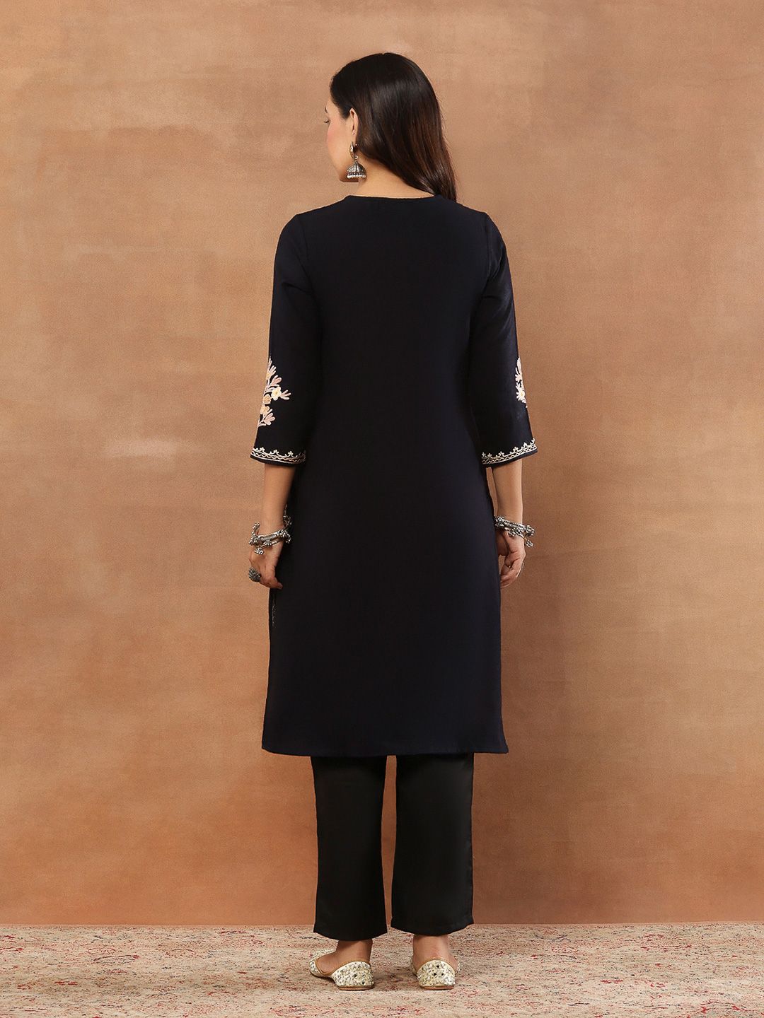 House of Chikankari Women Black Woolen Aari Sulam Kurta