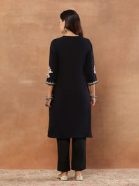 House of Chikankari Women Black Woolen Aari Sulam Kurta