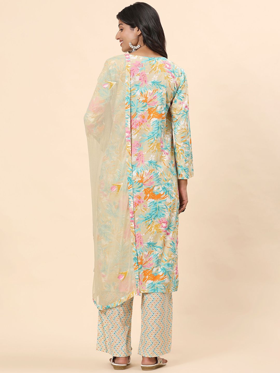 Mamicha Women Floral Printed Regular Pure Cotton Kurta with Trousers & With Dupatta