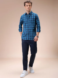 The Indian Garage Co Men Spread Collar Tartan Checked Cotton Slim Fit Casual Shirt