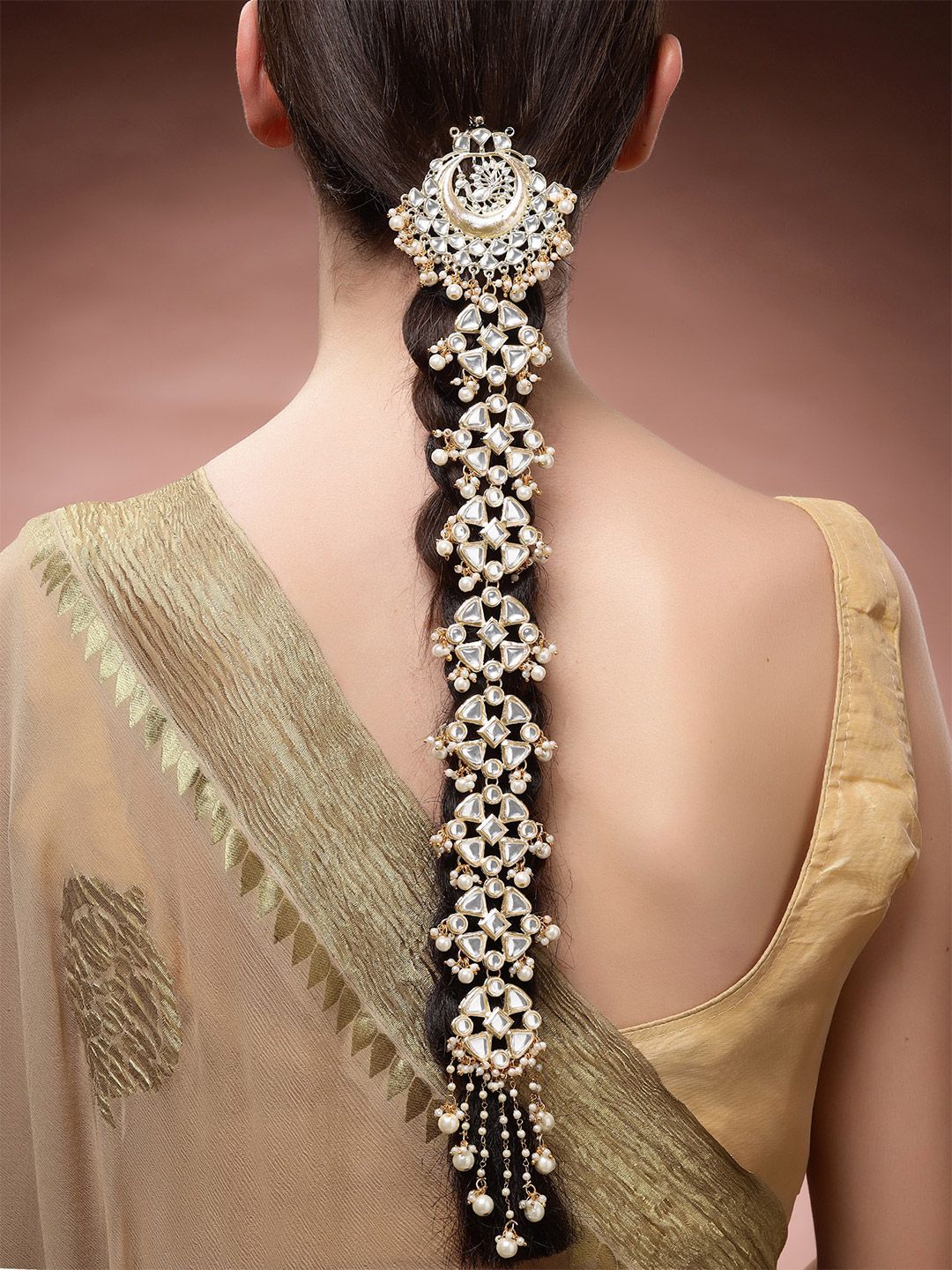 Karatcart Gold-Plated & White Kundan Studded Head Chain