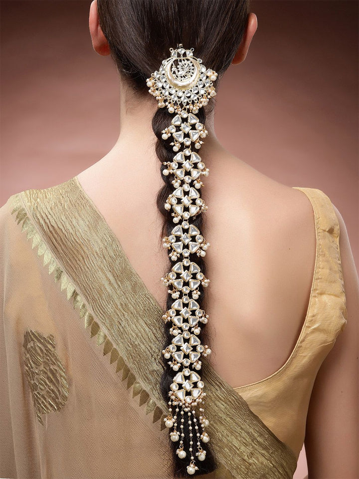 KARATCART Gold-Plated & White Kundan Studded Head Chain