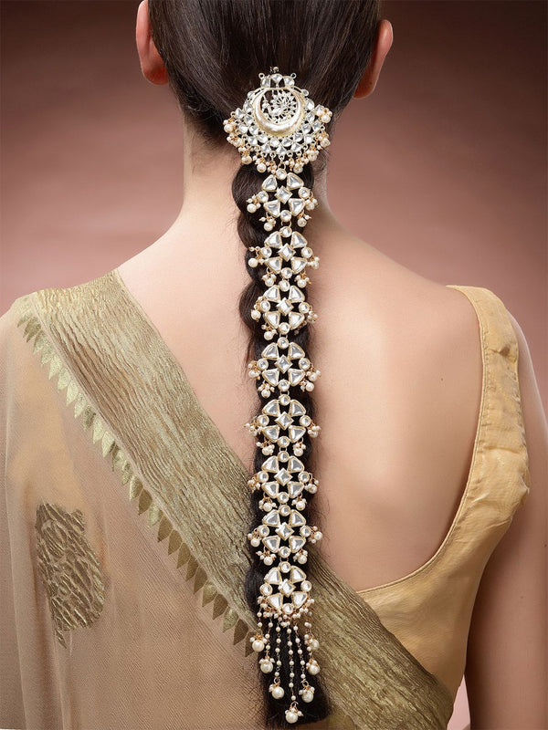 KARATCART Gold-Plated & White Kundan Studded Head Chain