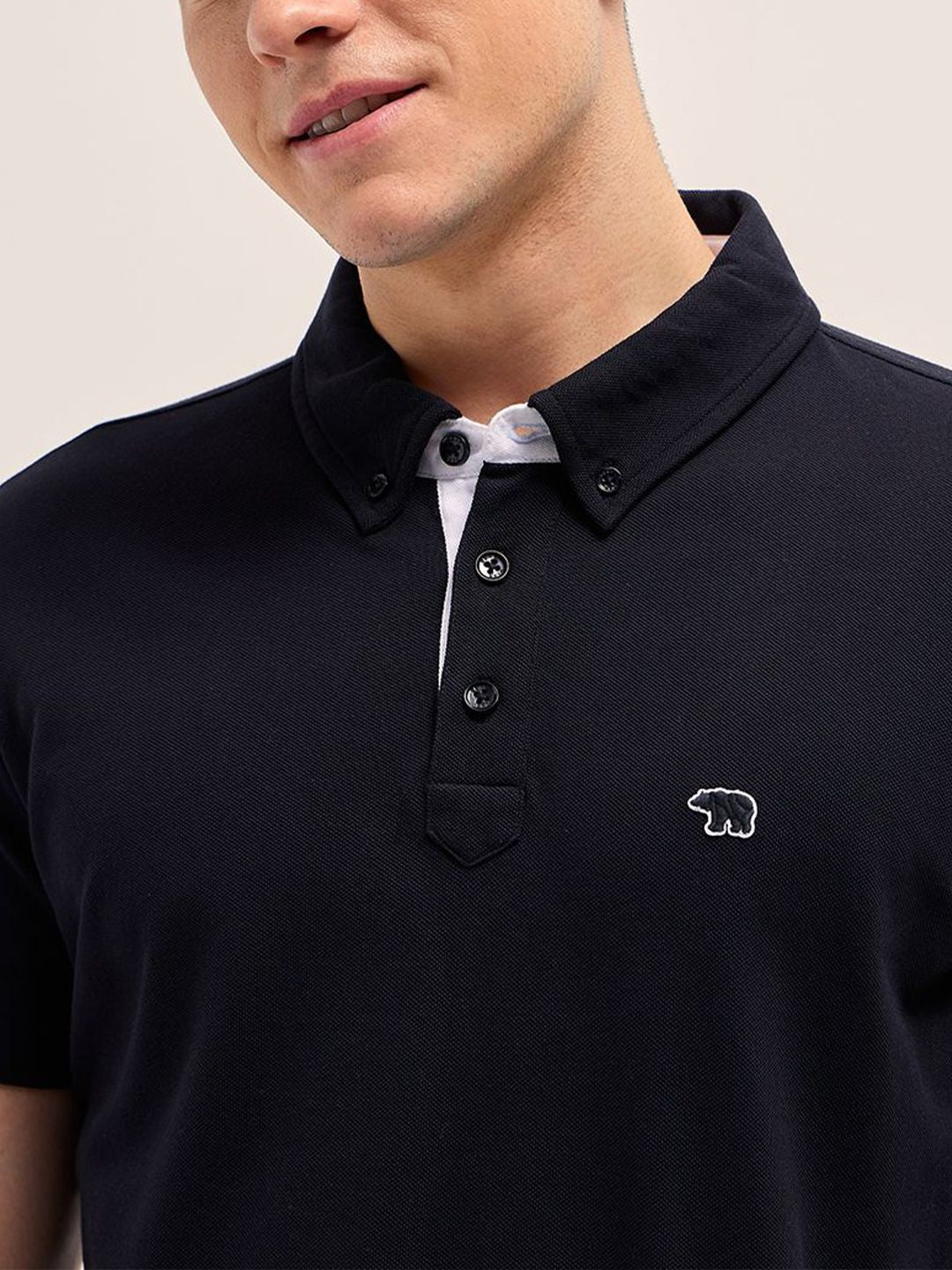 THE BEAR HOUSE Solid Polo Collar Pure Cotton T-shirt