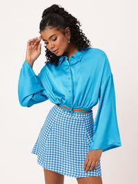 DressBerry Satin Spotlight Chic Blouson Shirt Style Crop Top
