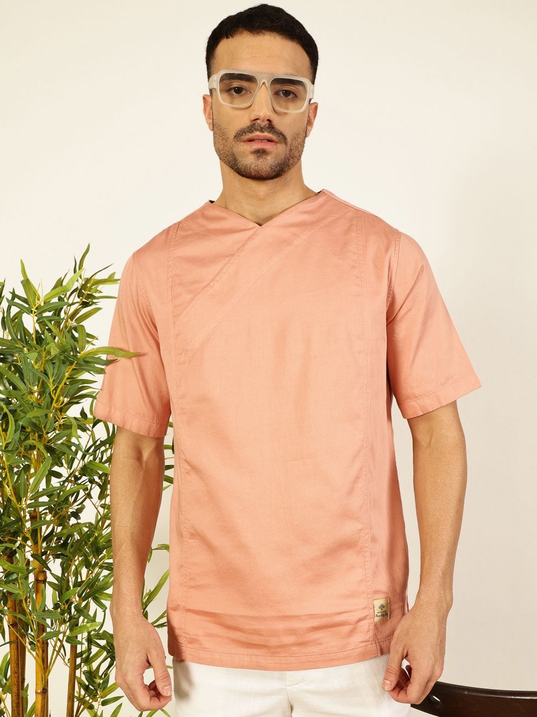 Thomas Scott Men Solid V-Neck Cotton Boxy T-Shirt