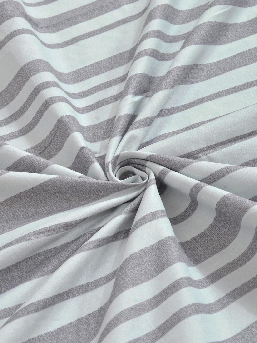 KLOTTHE Grey Polycotton Striped Fine Flat 300 GSM Single Bedsheets
