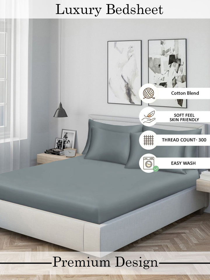Myntra Elegant Homes Grey 300 TC King Double Bedsheet dengan 2 Sarung Bantal