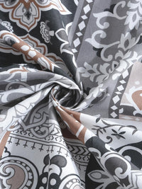 KLOTTHE Motif Etnik Kelabu Dicetak 400 TC Kapas Set Cadar Super King 2.70 m x 2.70 m