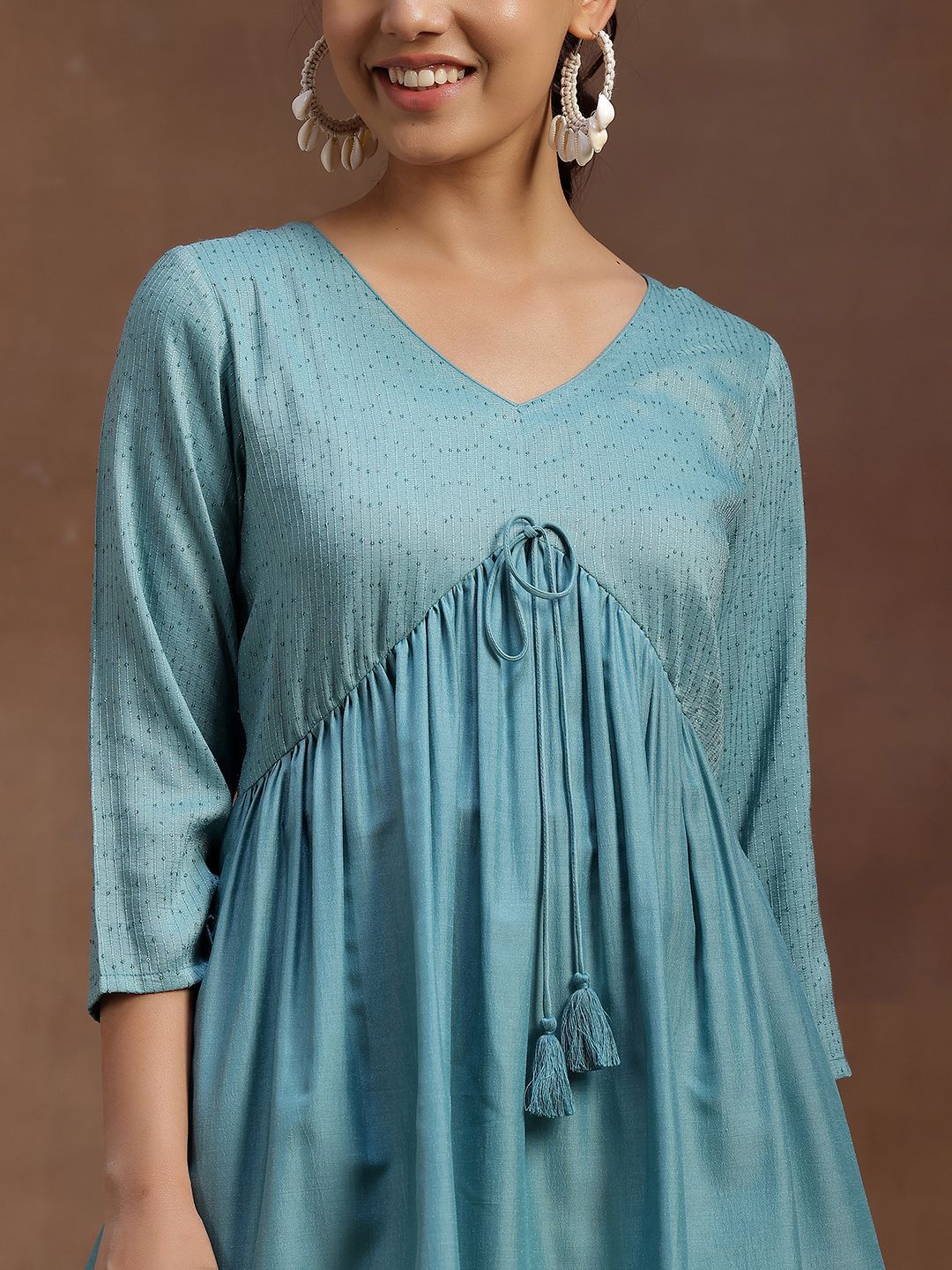 Libas Embellished V-Neck Sequinned Sequinned Pleated Kurti