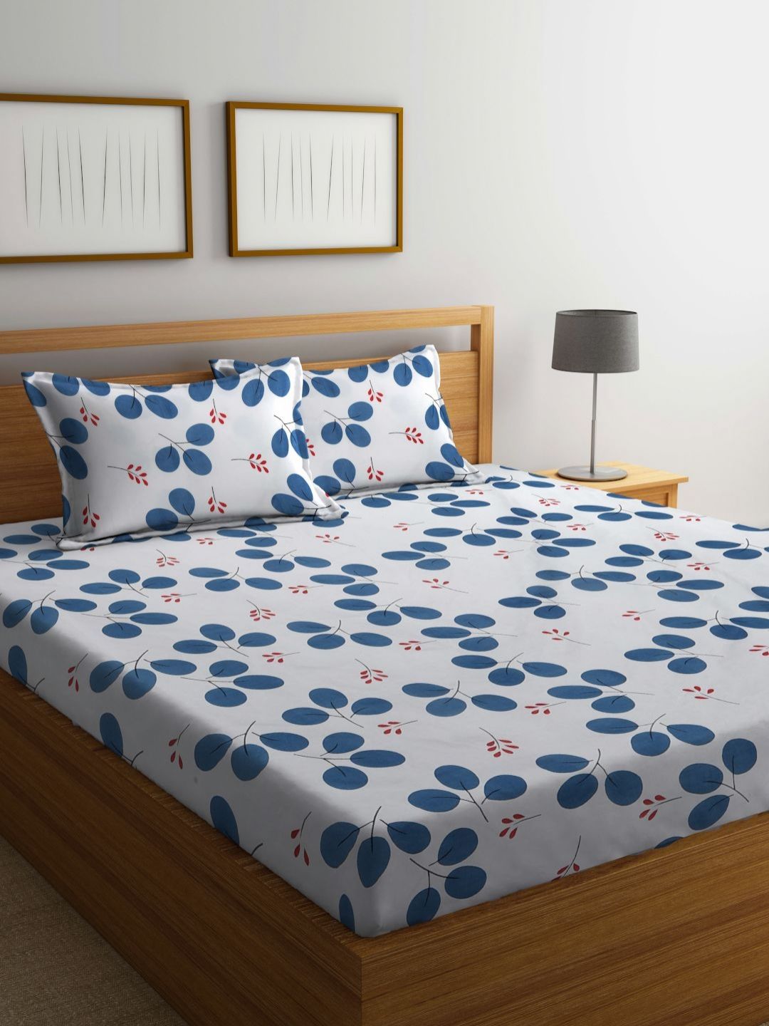 Myntra Elegant Homes Kapas Bunga Putih 300 TC Dilengkapi Cadar King Halus dengan 2 Sarung Bantal-98 x 89 inci