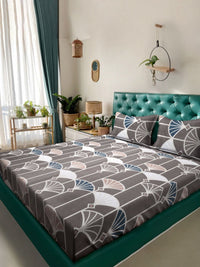 Myntra Elegant Homes Jaipuri Print Coklat Abstrak Kapas 300 TC Cadar Katil Halus King dengan 2 Sarung Bantal-250 x 225 sm