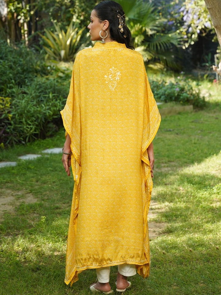 House of Chikankari Women Printed Chikankari Crepe Kaftan Kurta