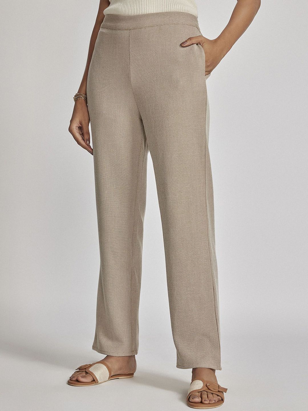 The Label Life Women Textured Straight Fit Trousers