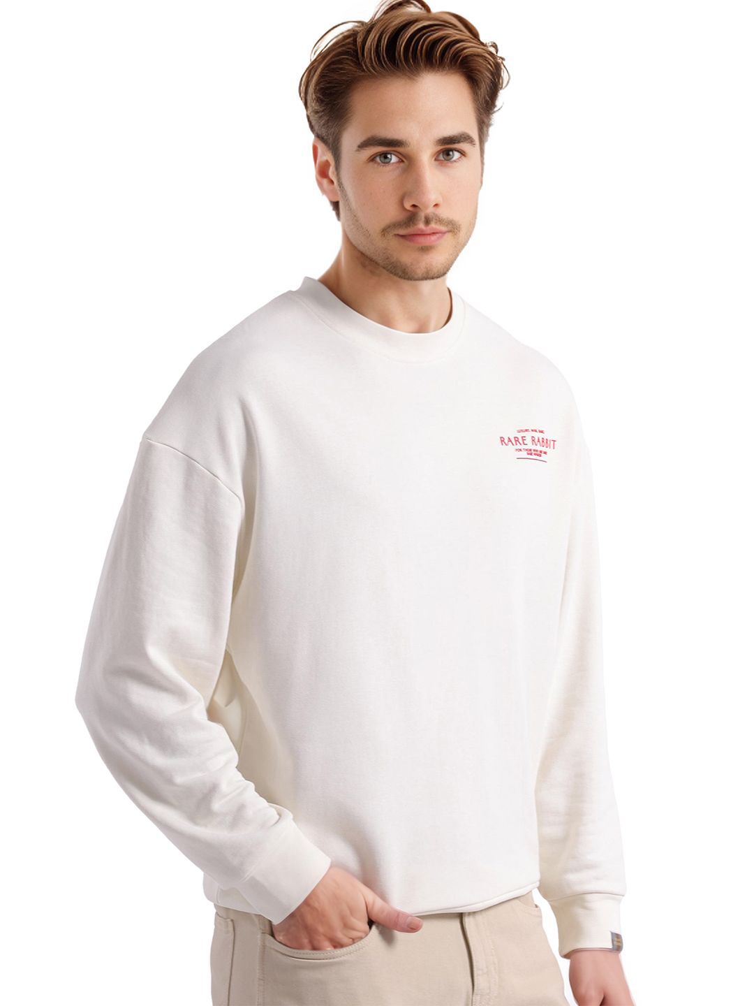 Lelaki Arnab Langka Kembali Bercetak Pusingan Kapas Pulton Pulton Sweatshirt