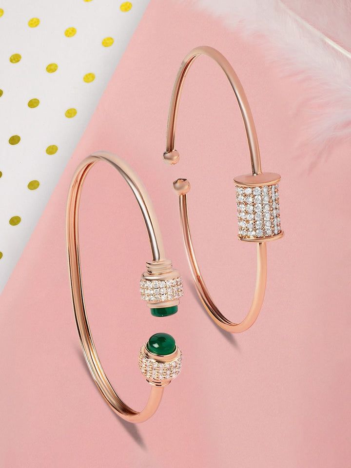 Zaveri Pearls Set Of 2 Brass Cubic Zirconia Rose Gold-Plated Kada Bracelet
