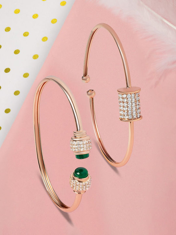 Zaveri Pearls Set Of 2 Brass Cubic Zirconia Rose Gold-Plated Kada Bracelet