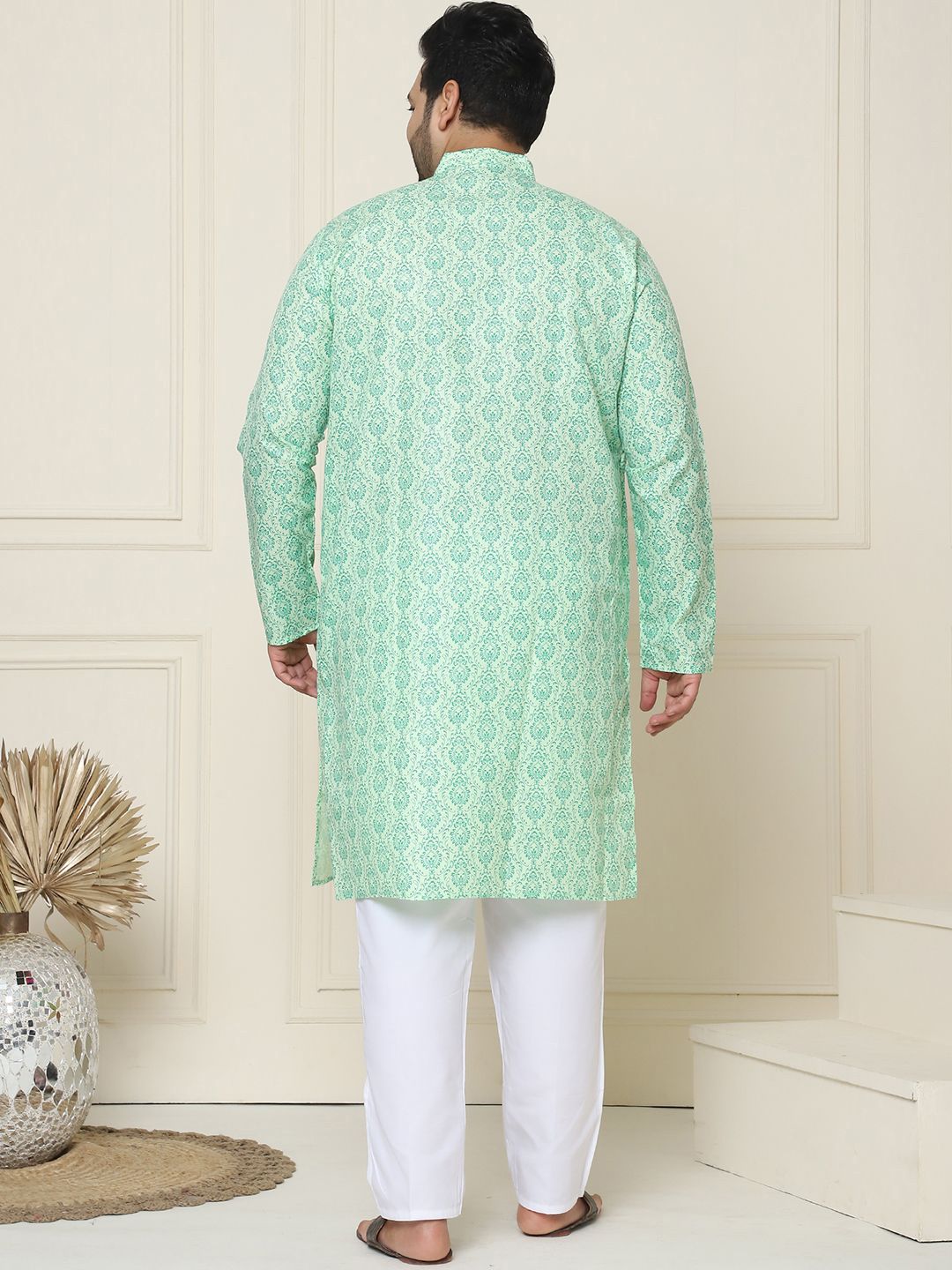 SOJANYA PLUS Ethnic Motifs Band Collar Straight Kurta With Pyjamas
