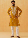 SOJANYA LUXE Ethnic Motifs Embroidered Thread Work Straight Kurta With Trousers