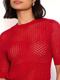 SASSAFRAS Crochet Round Neck Half Sleeve Beach Cover-up Top
