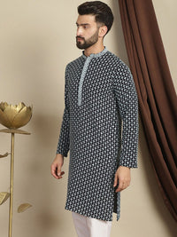Anouk Geometrik Benang Sulam Kerja Kapas Kurta Lurus