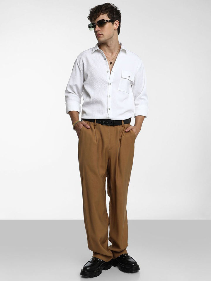Campus Sutra Men Comfort Spread Collar Textured  Casual Shirt