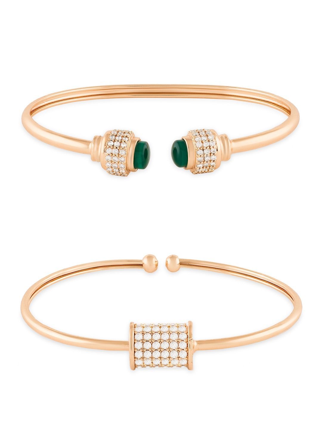 Zaveri Pearls Set Of 2 Brass Cubic Zirconia Rose Gold-Plated Kada Bracelet