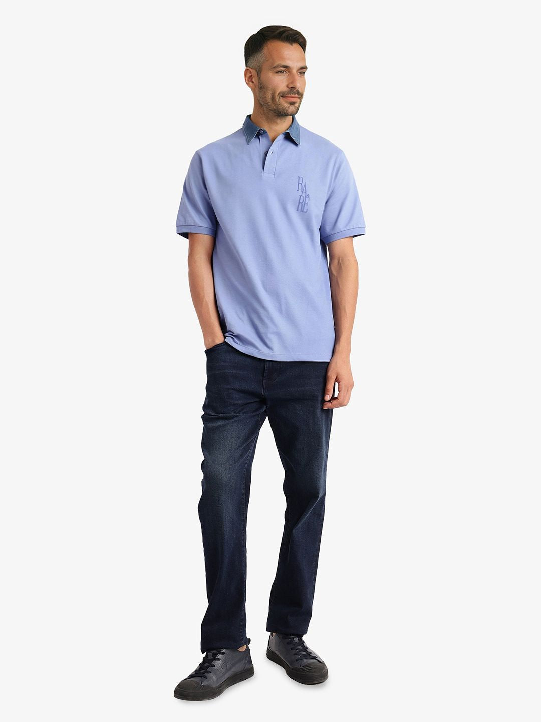RARE RABBIT Men Solid Polo Collar Cotton T-shirt