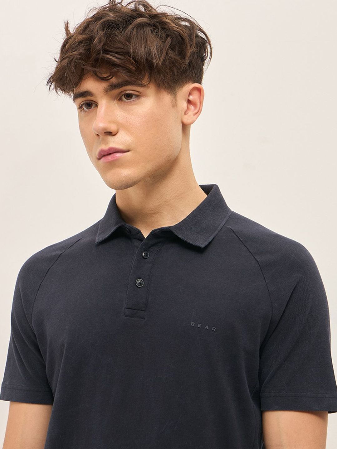 THE BEAR HOUSE Men Solid Polo Collar Cotton T-shirt
