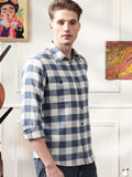 Eszett Men Buffalo Checked Spread Collar Casual Shirt