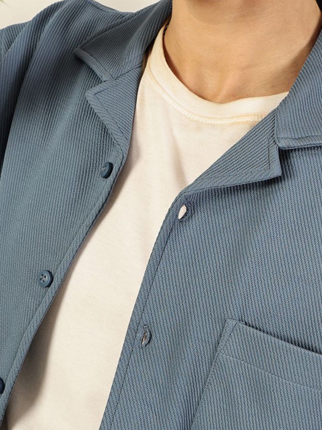 Thomas Scott Men Premium Cuban Collar Textured Cotton Casual Shirt