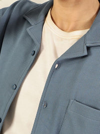 Thomas Scott Men Premium Cuban Collar Textured Cotton Casual Shirt
