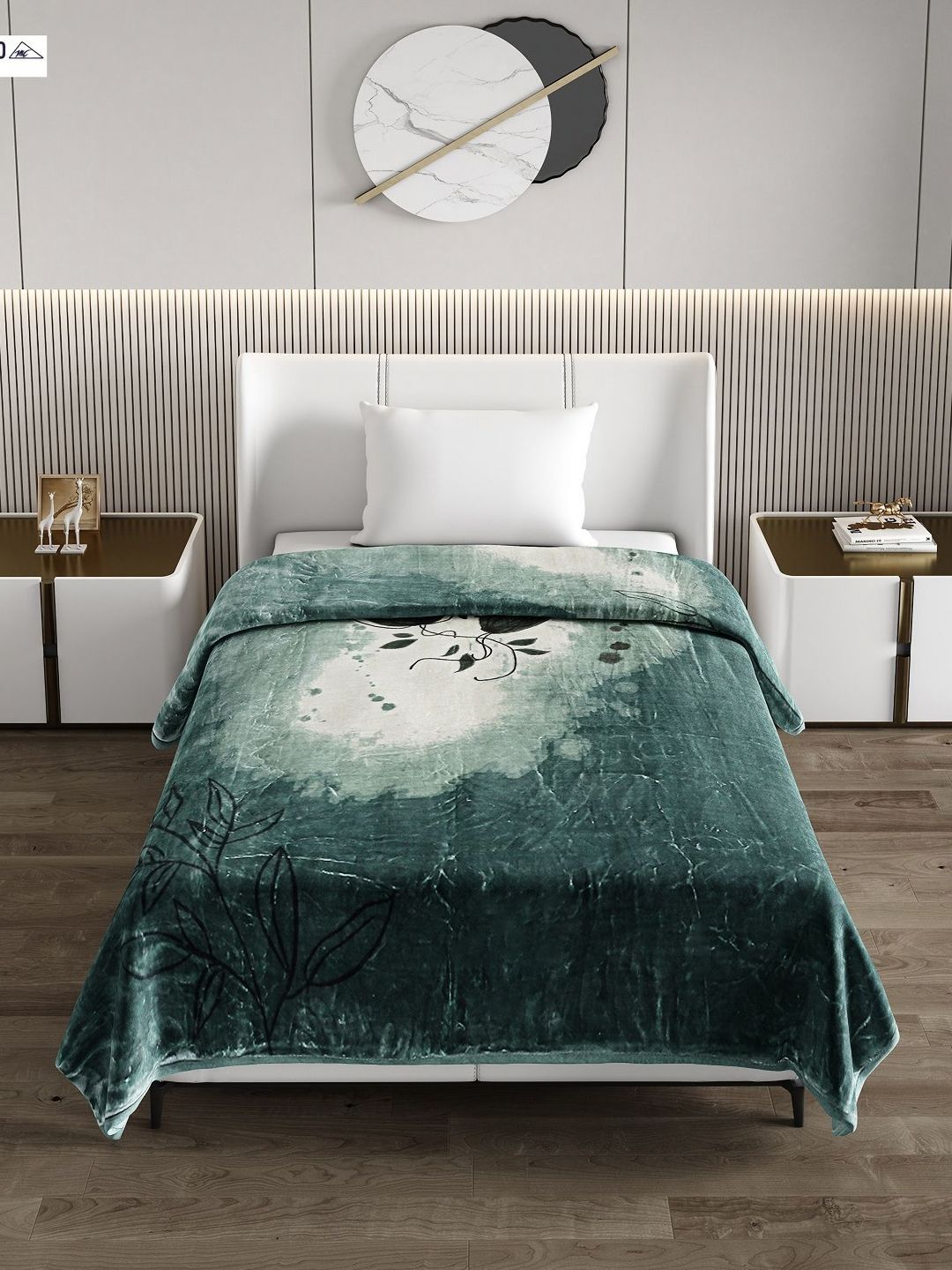 Monte Carlo Green & White Floral Heavy Winter GSM 950 Single Bed Blanket