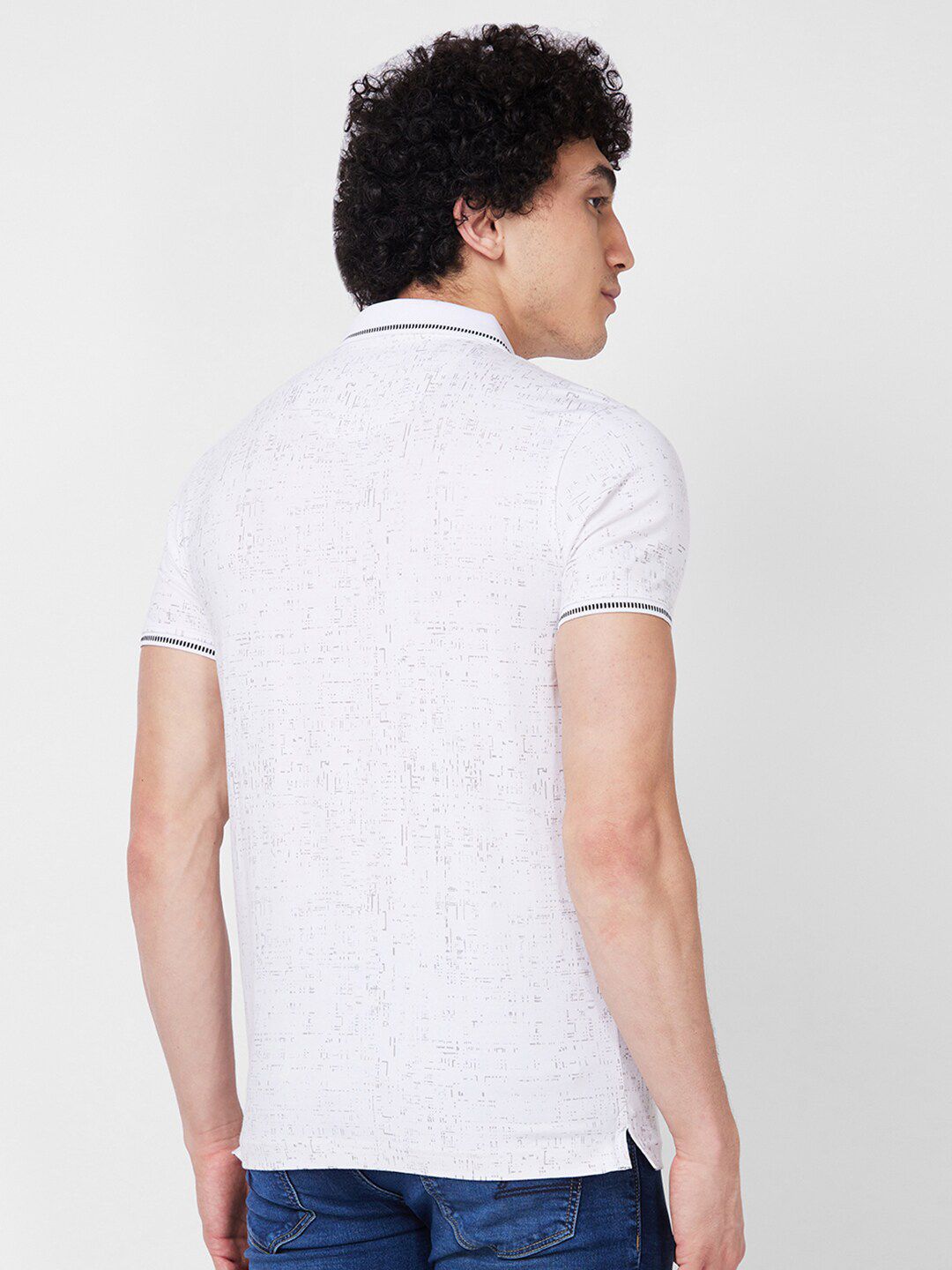 SPYKAR Polo Collar Short Sleeves Abstract Print Cotton Slim Fit T-shirt