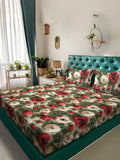 KLOTTHE Green Floral Printed Flat 300 TC King 7D Cadar Dengan 2 Sarung Bantal