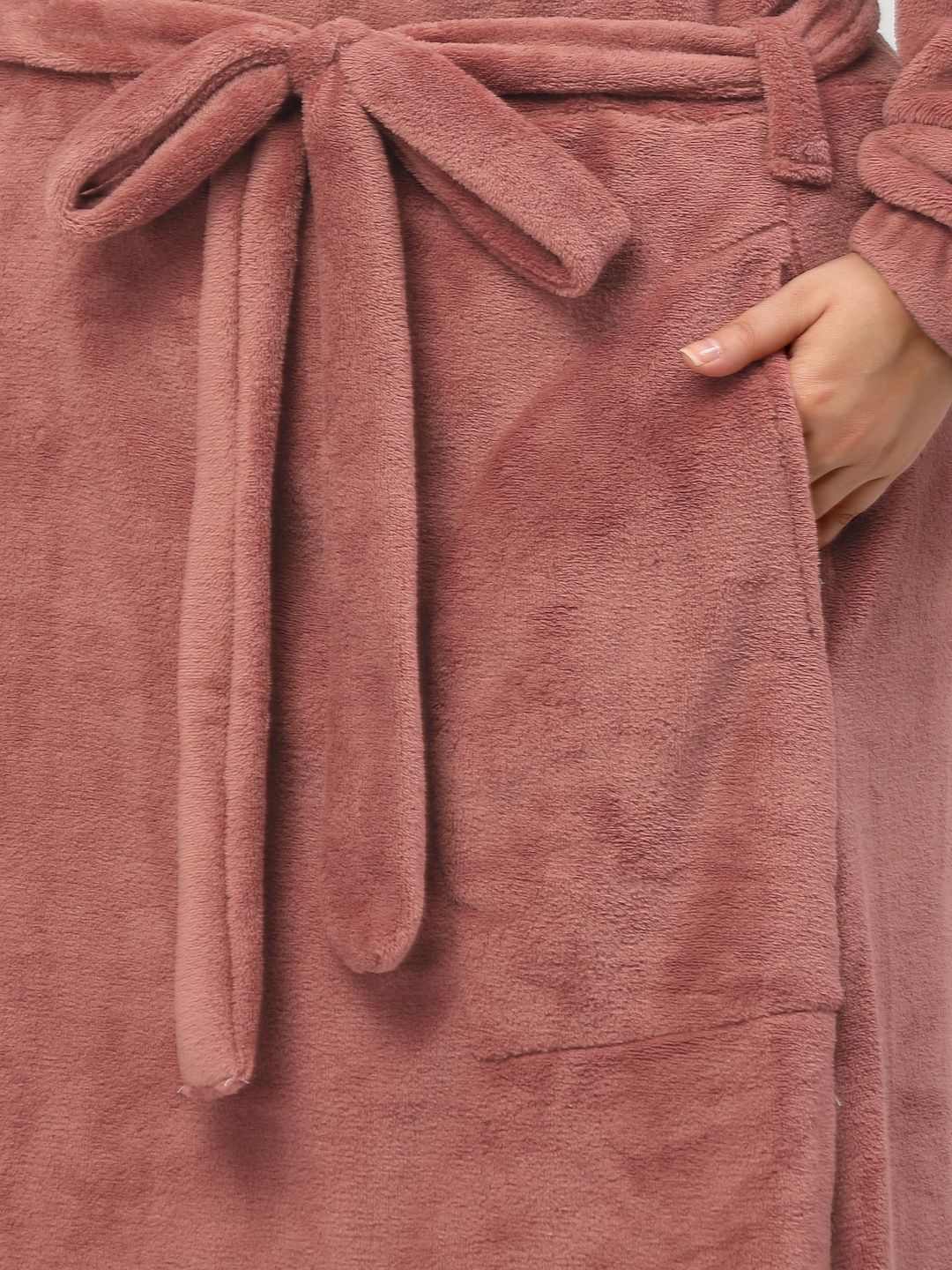 KLOTTHE Plus Size Rust Shirt Collar Woolen Bath Robe With Belt