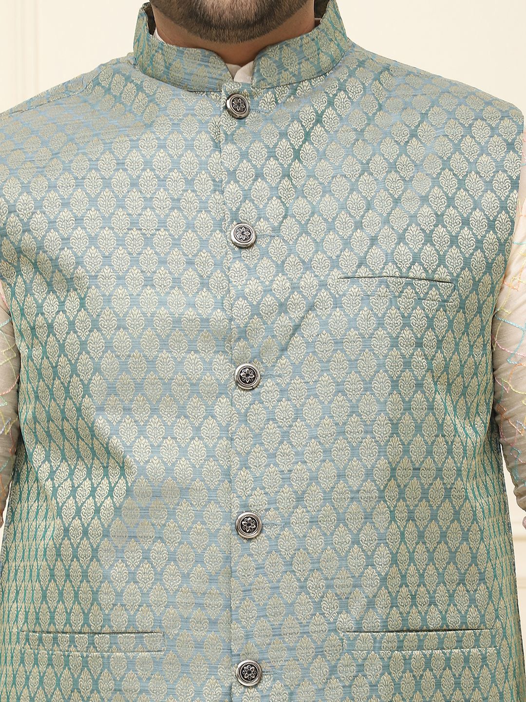 SOJANYA PLUS Lelaki Plus Size Printed Mandarin Collar Nehru Jaket