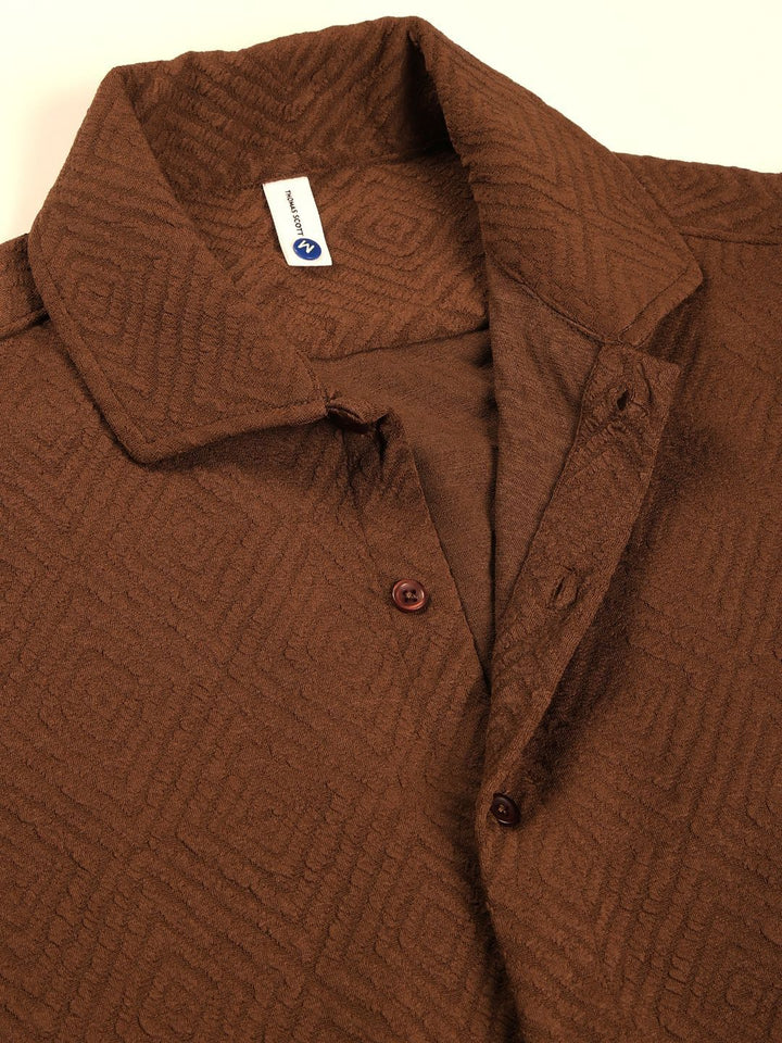 Thomas Scott Men Classic Spread Collar Textured Printed Oversized Casual Shirt
