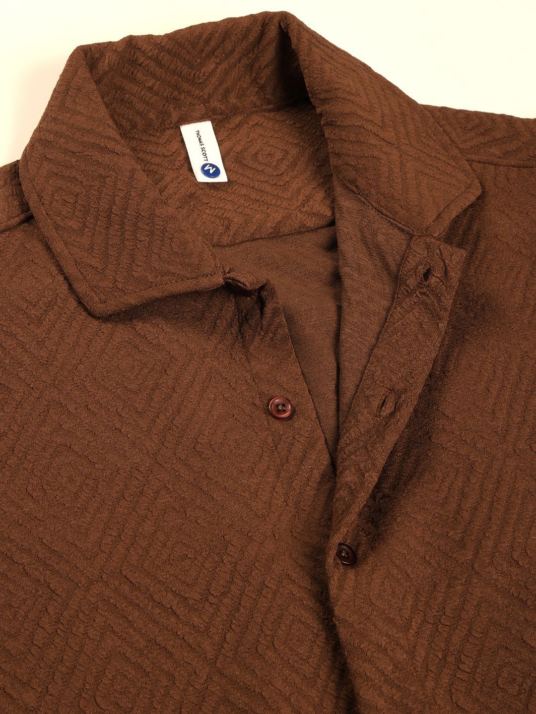 Thomas Scott Men Classic Spread Collar Textured Printed Oversized Casual Shirt