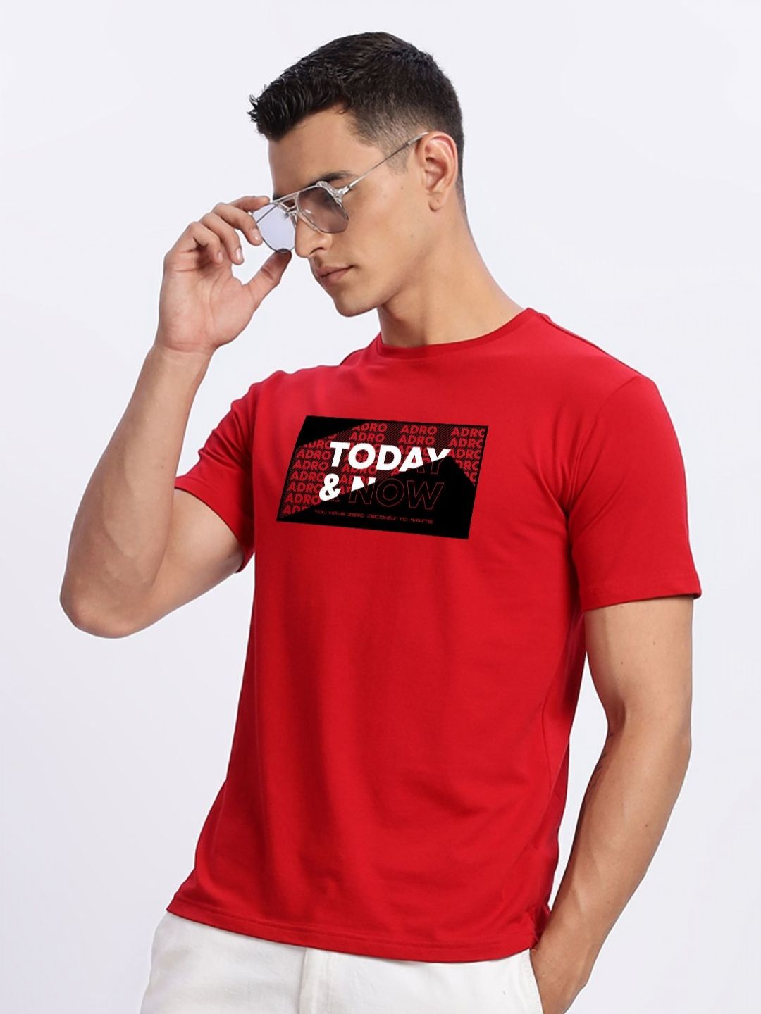 ADRO Typography Printed Round Neck Cotton T-shirt