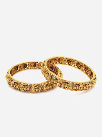 PANASH Set Of 2 24 CT Gold-Plated AD-Studded Antique Bangles