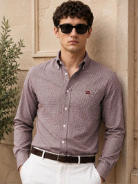 ADRO Men Brown & White Mini Checked Regular Fit Casual Cotton Shirt