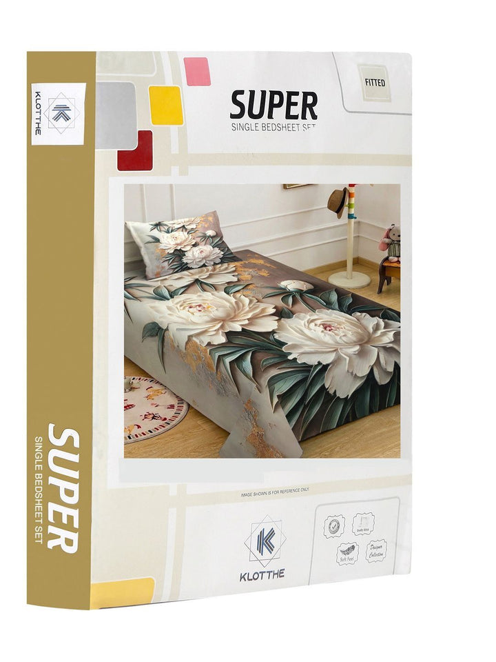 KLOTTHE Coklat & Putih Floral Dilengkapi Cadar 7D Single 400 TC dengan 1 Sarung Bantal