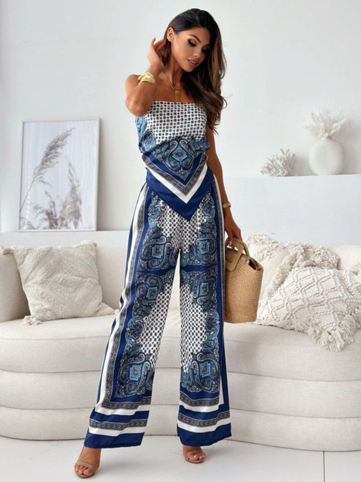 all about you Printed Shoulder Strap Top With Trousers Co-Ords