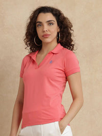 RAREISM Women Solid Polo Collar Cotton T-shirt