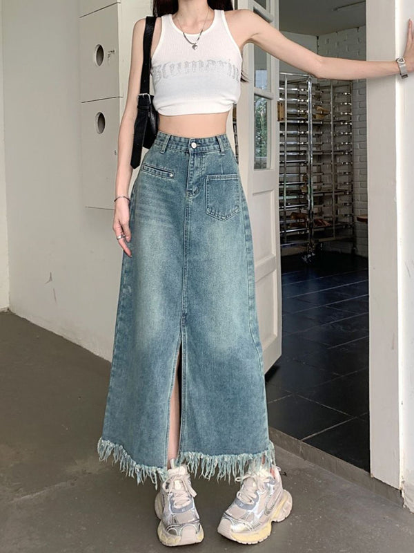 DressBerry Women Denim A-Line Maxi Skirt